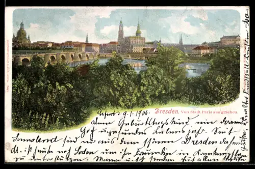 AK Dresden, Blick auf die Hofkirche vom Hotel Stadt Paris