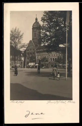 Foto-AK Jena, Blick auf den Marktplatz mit Standbild