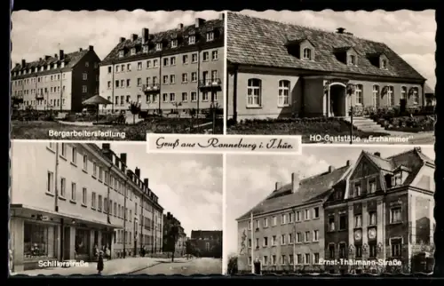 AK Ronneburg i. Thür., Bergarbeitersiedlung, HO-Gaststätte Erzhammer, Schillerstrasse, Ernst-Thälmann-Strasse