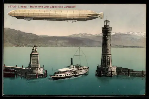 AK Lindau, Hafen & Graf Zeppelin's Luftschiff