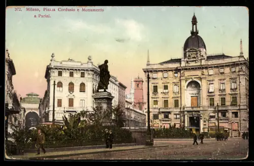 AK Milano, Piazza Cordusio e Monumento a Parini