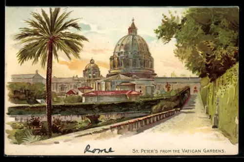 Künstler-AK Vatikan, St. Peter`s from the Vatican Gardens