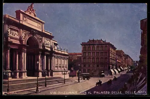 AK Roma, Via Nazionale con il Palazzo delle Belle Art