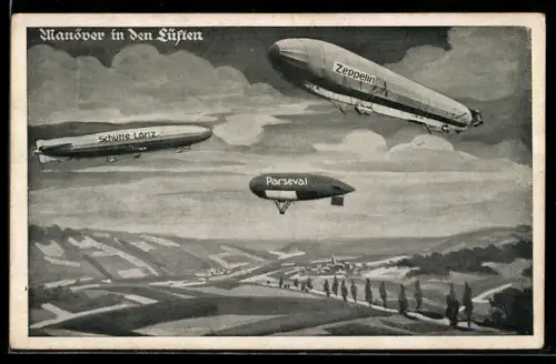 AK Deutscher Luftflotten-Verein, Luftschiffe Schütte-Lanz, Zeppelin & Parseval