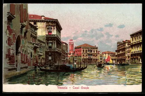 AK Venezia, Gondeln auf dem Canal Grande