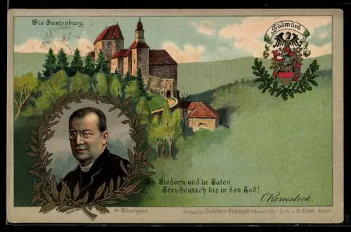 AK St. Lorenzen, die Sestenburg und Porträt A. Schwinger