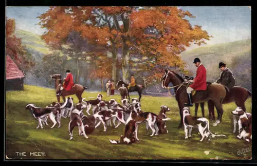 AK Fox and Stag Hunting, The Meet, Fuchs- und Hirschjagd, die Jagdgesellschaft mit der Meute vor Beginn der Hetzjagd