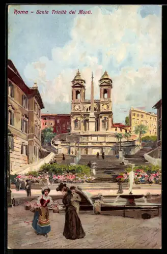 Künstler-AK Roma, Santa Trinità dei Monti