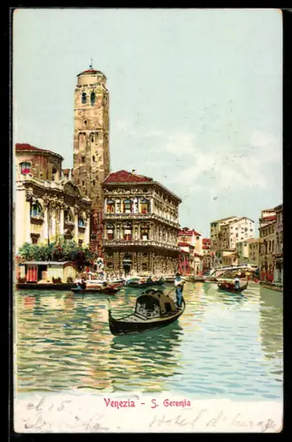 Künstler-AK Venezia, S. Geremia, Gondola