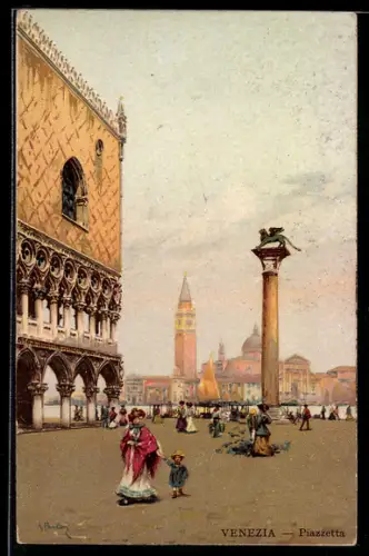 Künstler-AK Venezia, Piazzetta, Ortspartie
