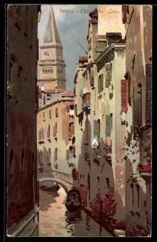 AK Venezia, Canale del Lovo con gondola e campanile sullo sfondo