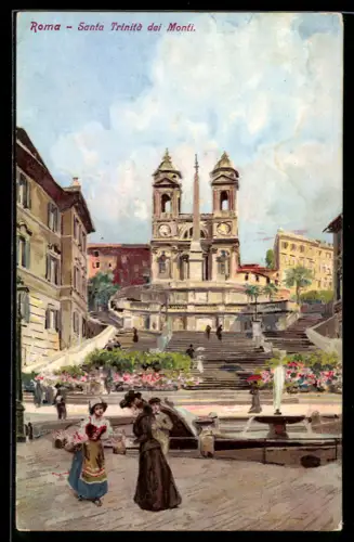 Künstler-AK Roma, Santa Trinità dei Monti