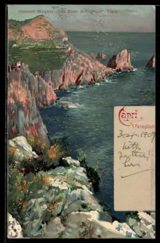 Lithographie Capri, I Faraglioni, Felsküste