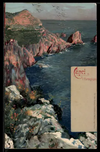 Lithographie Capri, I Faraglioni