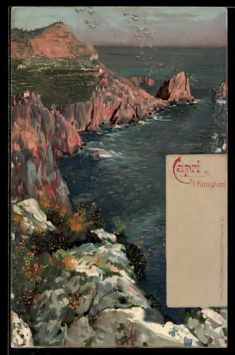 Lithographie Capri, I Faraglioni, Felsküste