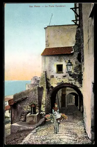 AK San Remo, La Porte Candelieri mit Blumenverkäuferin