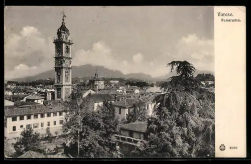 AK Varese, Panorama con campanile e montagne sullo sfondo