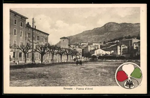 AK Trento, Piazza d`Armi con vista della città e montagne sullo sfondo