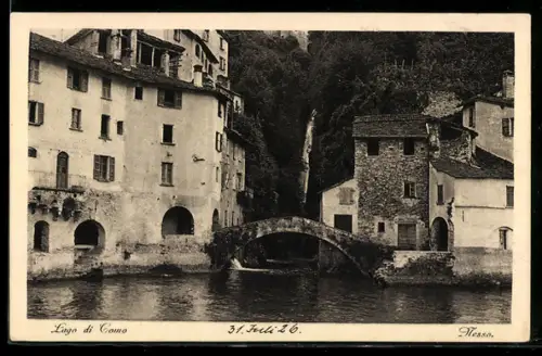 AK Nesso /Lago di Como, Ponte sul torrente con case storiche ai lati