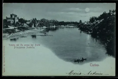 Mondschein-AK Torino, Veduta del Po presa dal Ponte Principessa Isabella