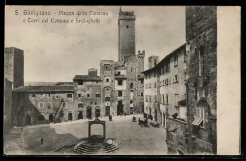 AK S. Gimignano, Piazza della Cisterna e Torri del Comune e Ardinghelli