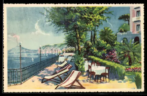 AK Sorrento, Royal Hotel, terrazza sul mare con sedie e lettini prendisole