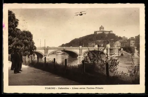 AK Torino, Valentino, Linea aerea Torino-Trieste con aereo e ponte sul fiume
