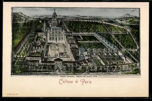 AK Certosa di Pavia, Veduta generale, dipinto del secolo XVII