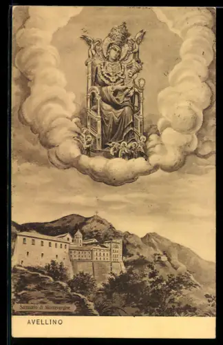 AK Avellino, Santuario di Montevergine con immagine della Madonna su nuvole