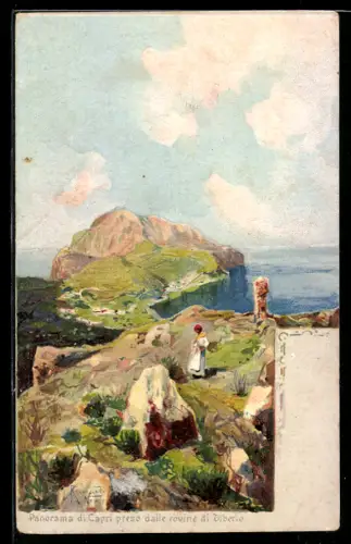 Künstler-AK Capri, Panorama di Capri preso dalle rovine di Tiberio