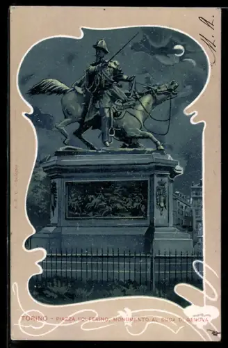 Künstler-AK Torino, Piazza Solferino, Monumento al Duca di Genova
