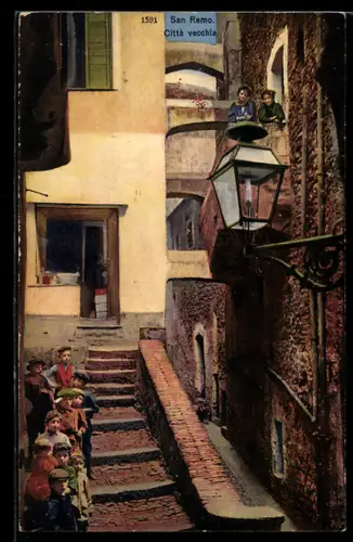 AK San Remo, Città vecchia con scala e lanterna storica