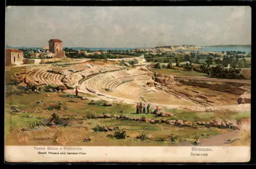 Künstler-AK Siracusa, Teatro Greco e Panorama