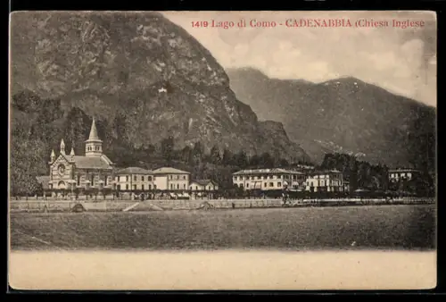AK Cadenabbia /Lago di Como, Chiesa Inglese e panorama montano