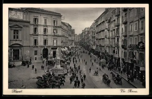 AK Napoli, Via Roma con carrozze e pedoni