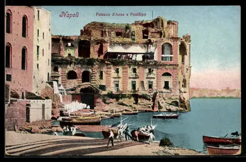 AK Napoli, Palazzo d`Anna a Posillipo con barche sul mare