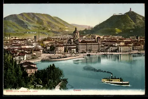 AK Como, Vista panoramica con battello a vapore sul lago