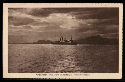 AK Palermo, Piroscafo in partenza, Palermo-Napoli