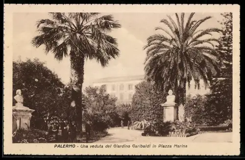 AK Palermo, Una veduta del Giardino Garibaldi in Piazza Marina