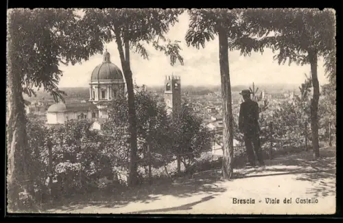 AK Brescia, Viale del Castello con vista sulla città e la cattedrale