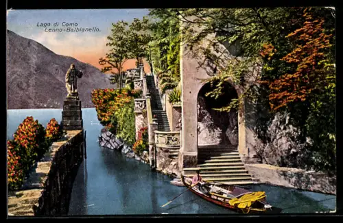 AK Lenno /Lago di Como, Lenno-Balbianello con scalinata e barca sul lago