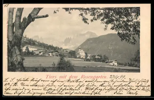 AK Tires, Vista del Rosengarten con paesaggio montano e villaggio