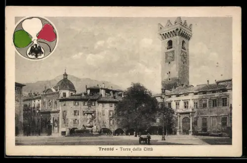 AK Trento, Torre della Città e piazza con fontana e alberi