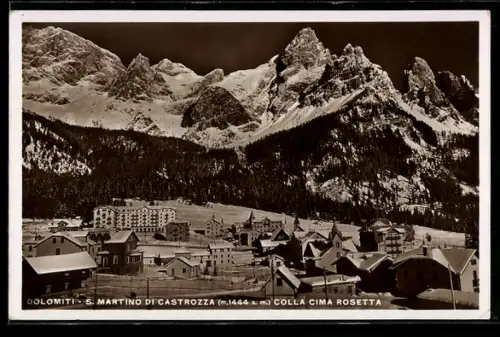 AK San Martino di Castrozza, San Martino e Colla Cima Rosetta con le Dolomiti innevate sullo sfondo