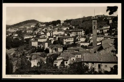 AK Fiesole, Panorama della città con campanile e colline circostanti