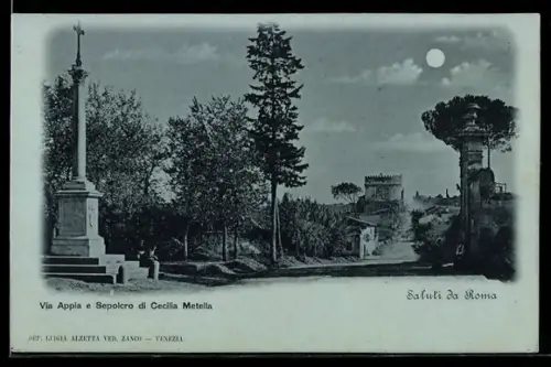 Mondschein-AK Roma, Via Appia e Sepolcro di Cecilia Metella