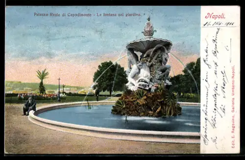 AK Napoli, Palazzo Reale di Capodimonte, La fontana nel giardino