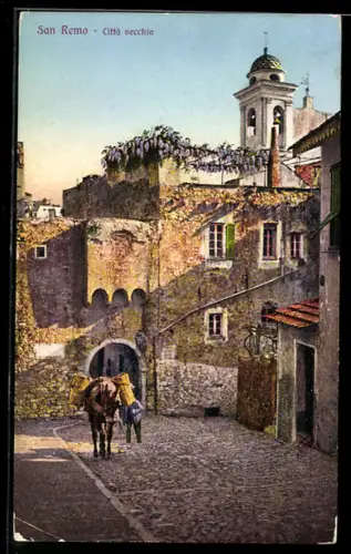 AK San Remo, Città vecchia con campanile e strada acciottolata