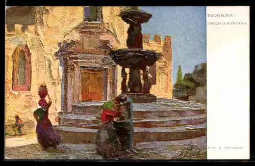 AK Taormina, Vecchia fontana con figure femminili