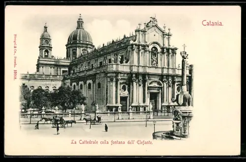 AK Catania, La Cattedrale colla fontana dell`Elefante